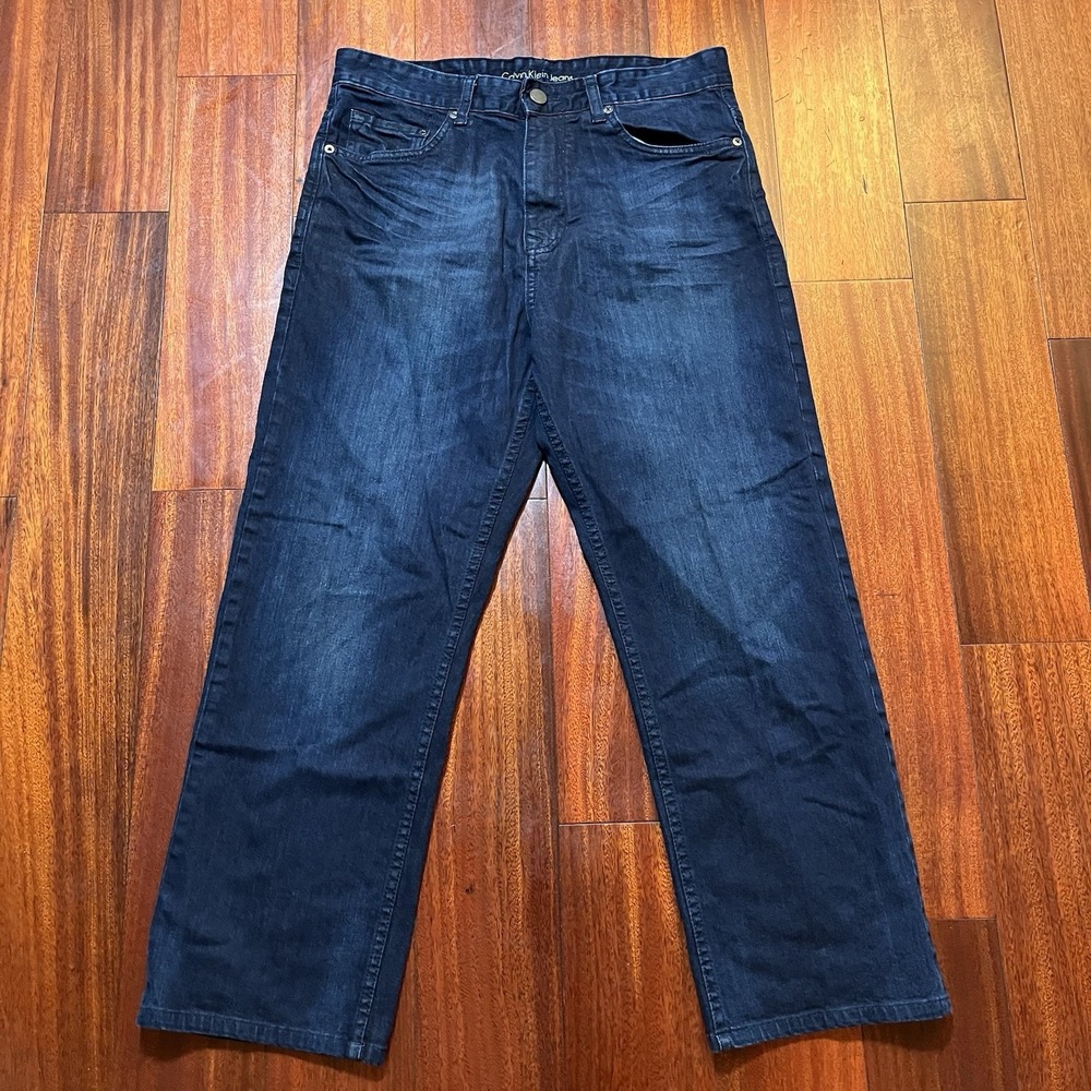 Calvin Klein Jeans Mens 32x26 Blue Dark Wash Relaxed Straight Casual Preppy